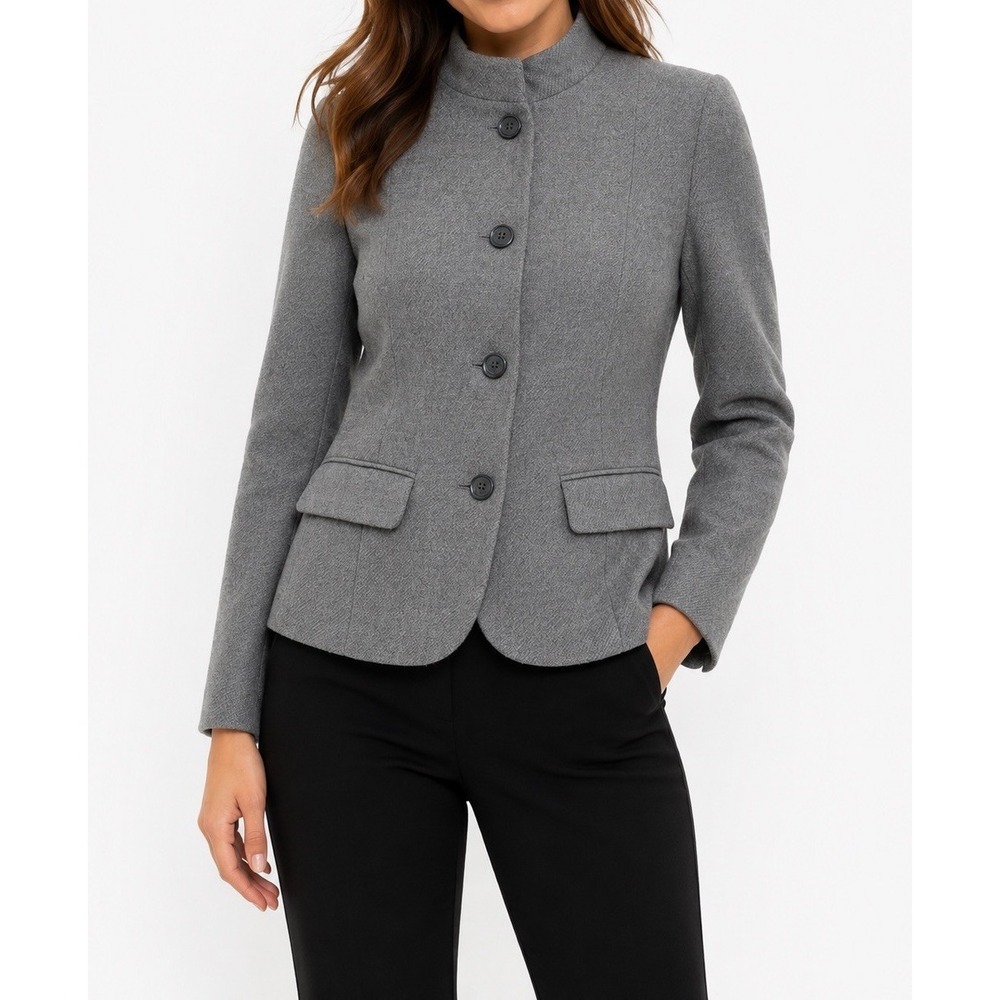Brooks Brothers 346 Womens 8 Gray Wool Mandarin Collar Tailored Career Jacket